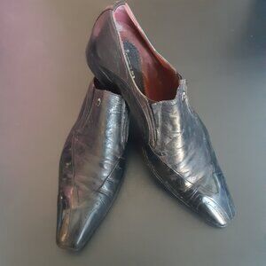 Jo Ghost Black Leather Vintage Loafers SZ 42 Long Square End Toe Made In Italy